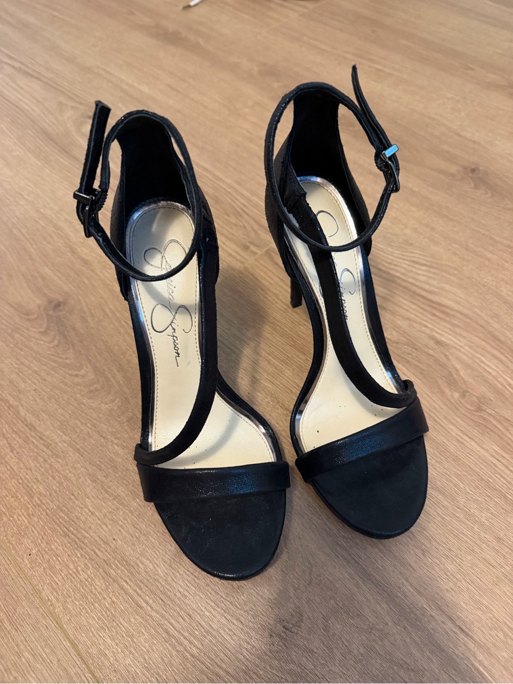 Jessica Simpson Black Ankle-Strap Stiletto Sandals
